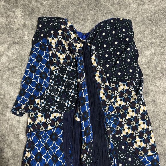 BCBG MaxAzria Corset Top Womens 2 Blue BOHO Asymmetric Ribs Fringe Bustier Tiers - Picture 9 of 17